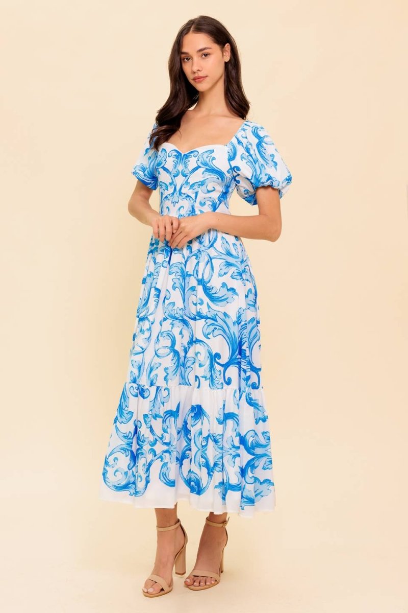 A WORK OF ART BLUE WOVEN MIDI DRESS - Love Salve