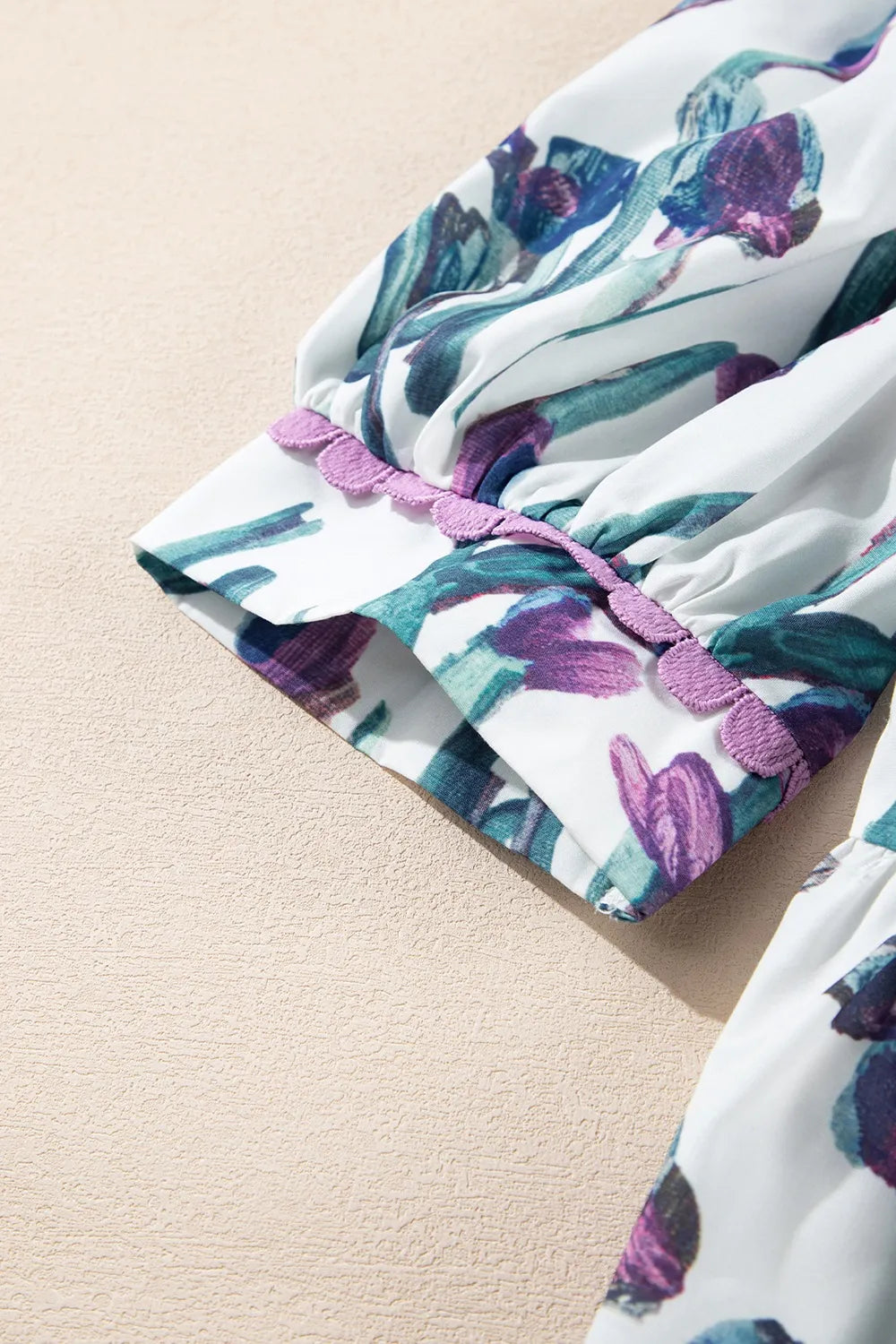 Floral Ricrac Trim Half Sleeve Peplum Top