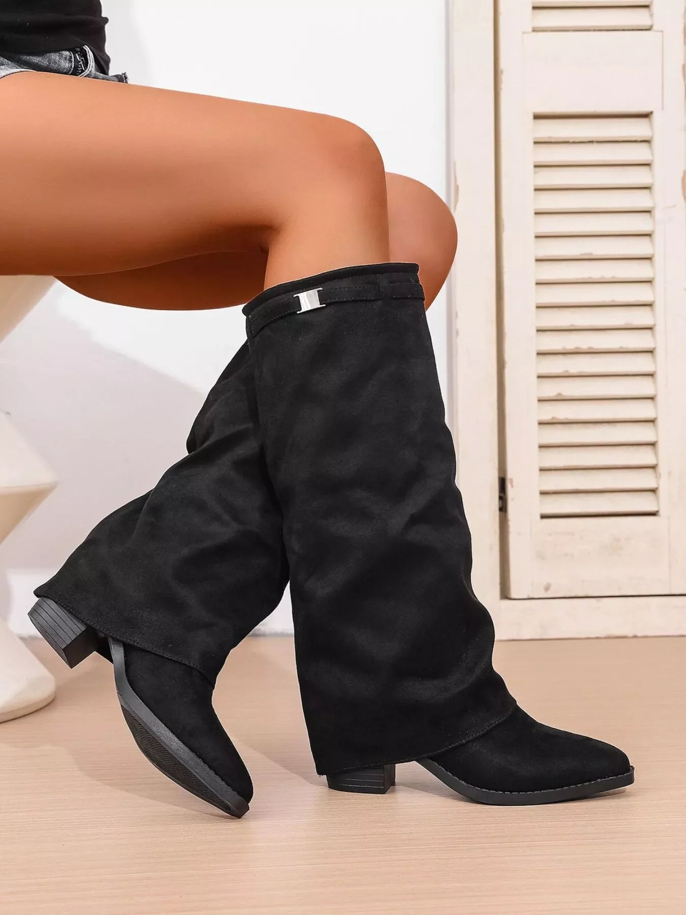 Point Toe Block Heels Boots