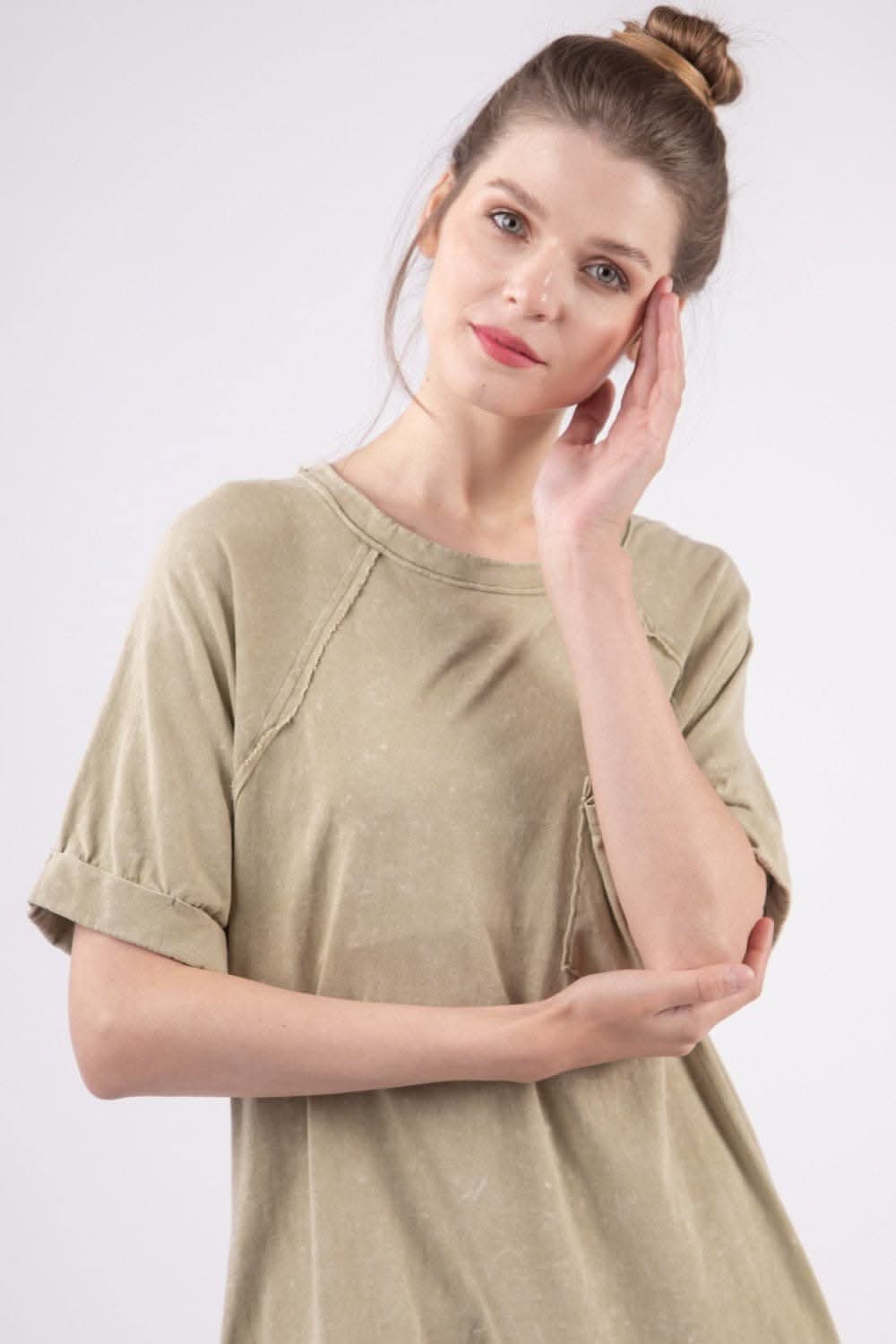 Very J Washed Round Neck Mini Tee Dress for Effortless Style - Love Salve