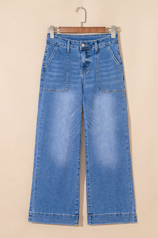 Sky Blue Cropped High Rise Wide Leg Jeans Love Salve