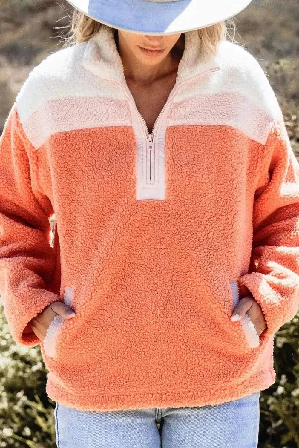 Contrast Half Zip Long Sleeve Sweatshirt - Love Salve