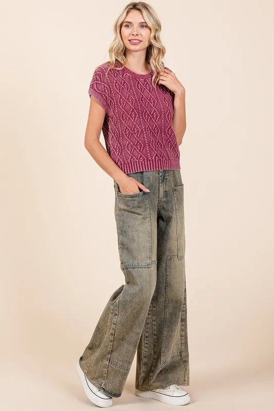 Mittoshop Washed Wide Leg Jeans With Pockets - Love Salve