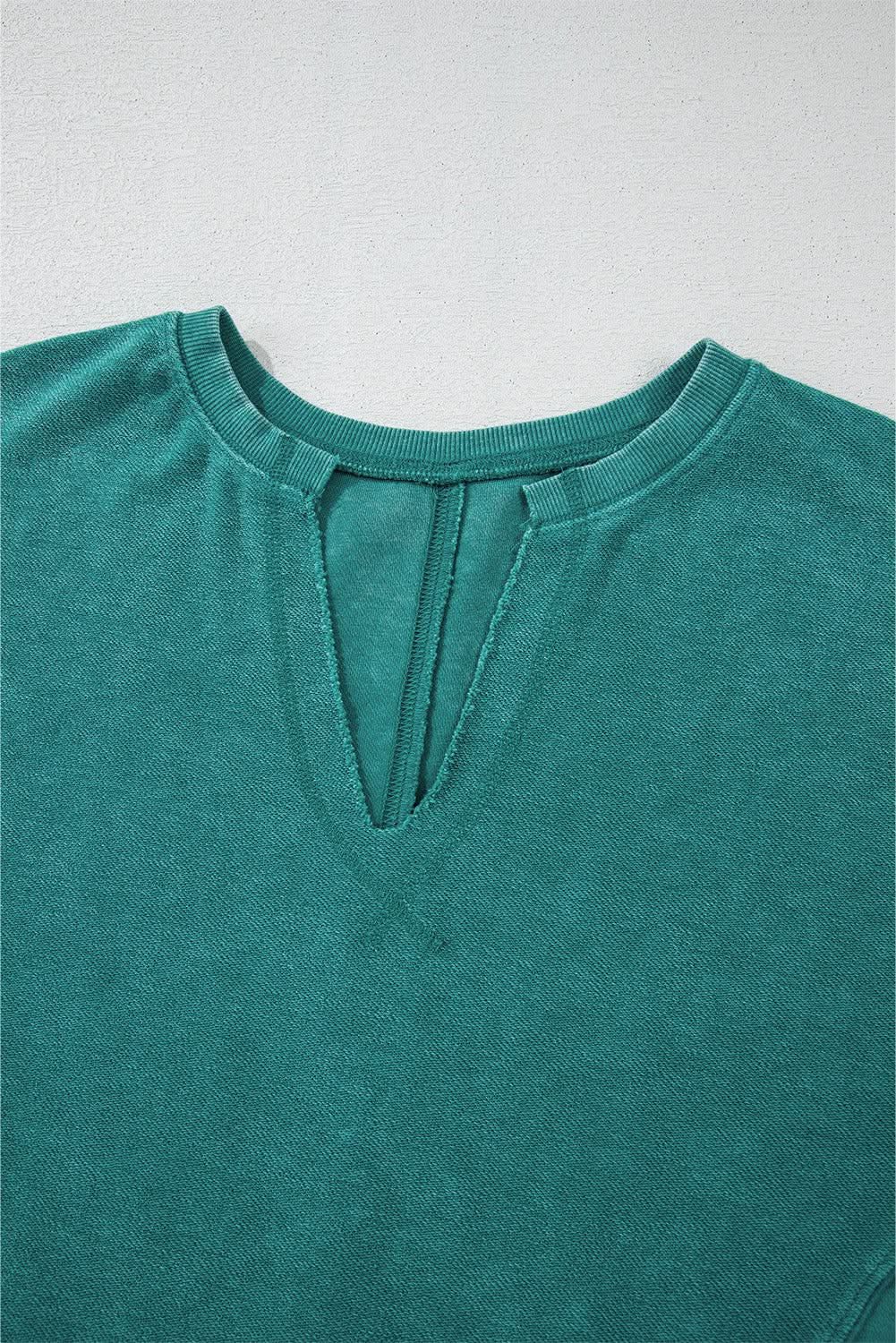 Skobeloff Solid Color Notched Neck Drop Shoulder Sweatshirt - Love Salve
