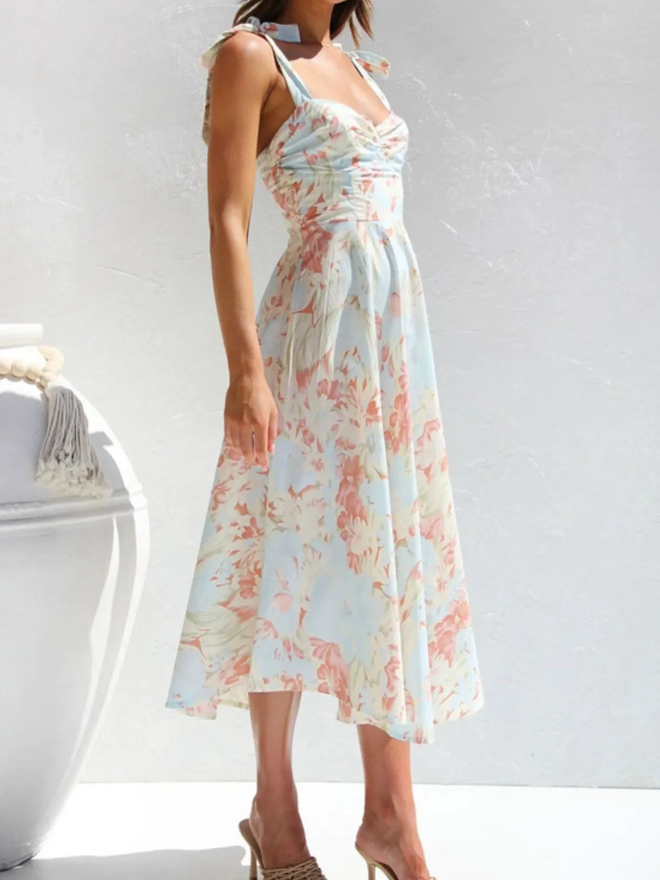 Tie-Shoulder Sweetheart Neck Summer Dress