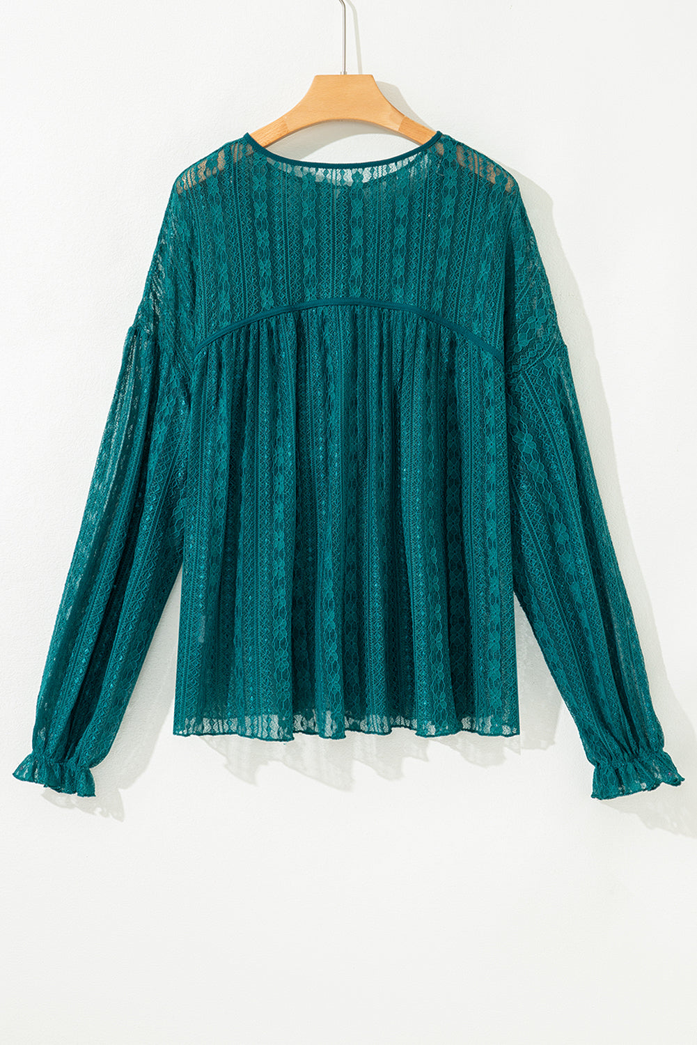 Premium Evergreen Sheer Lace Balloon Sleeve Babydoll Blouse