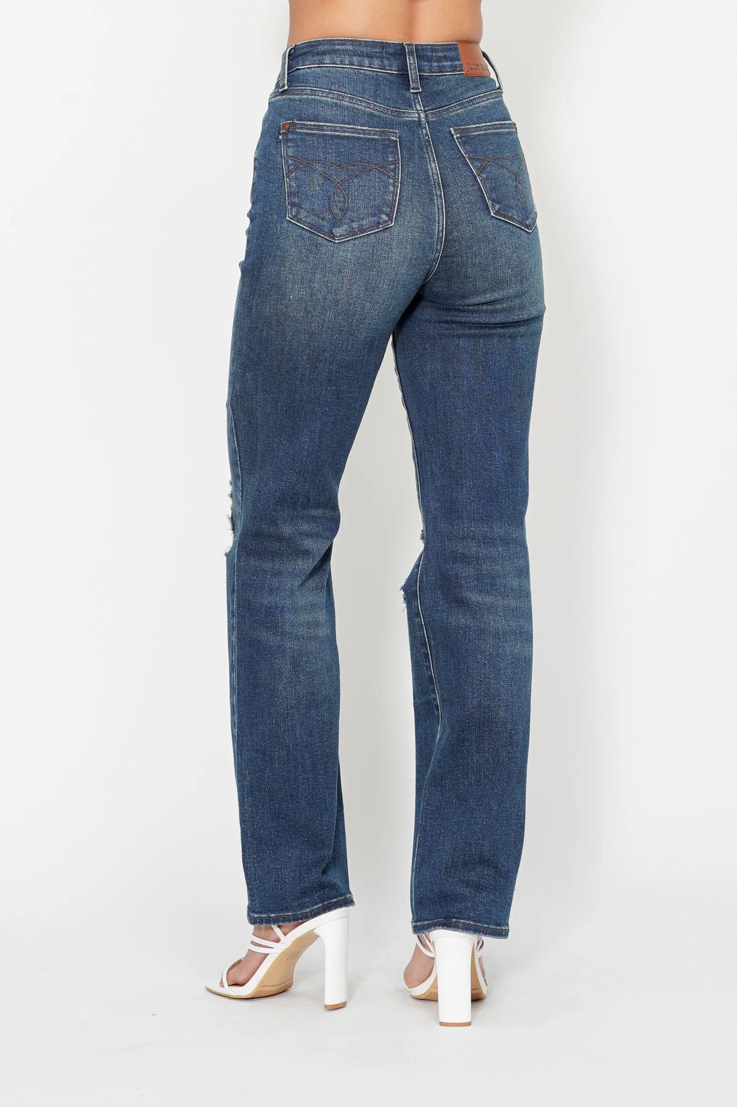 Judy Blue Plus Size High Waisted Ripped Knee Dad Jeans - Love Salve
