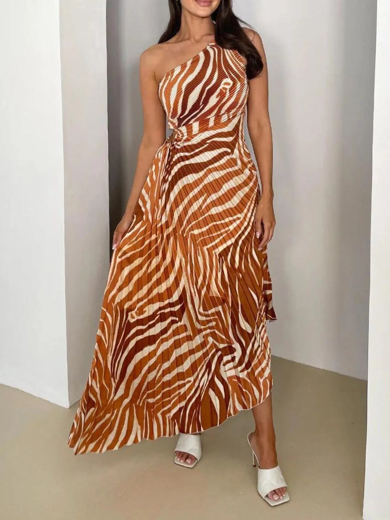 Glow & Go One-Shoulder Pleated Maxi Dress