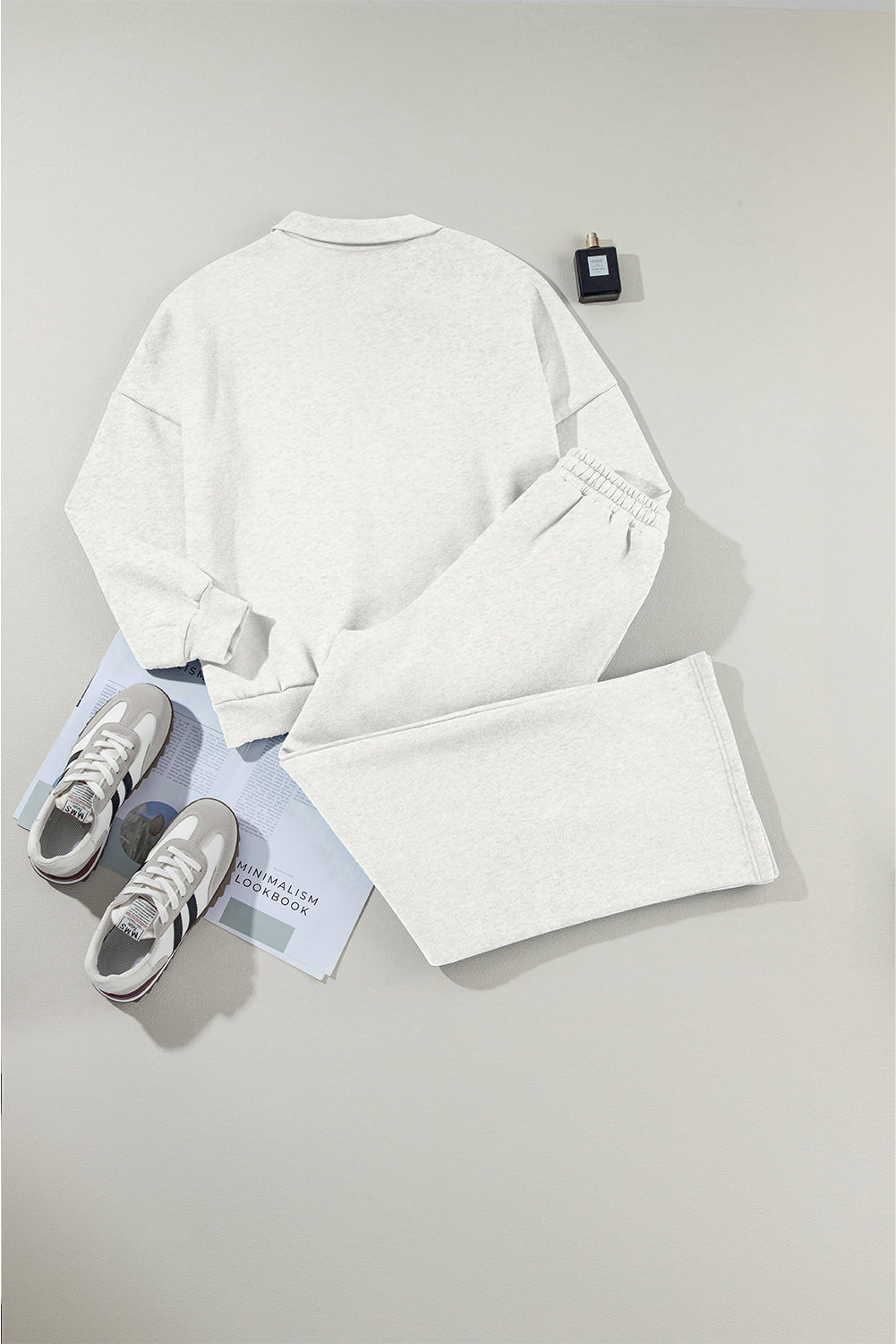 Light Grey Drop Shoulder Zip Jacket Drawstring Pants Set