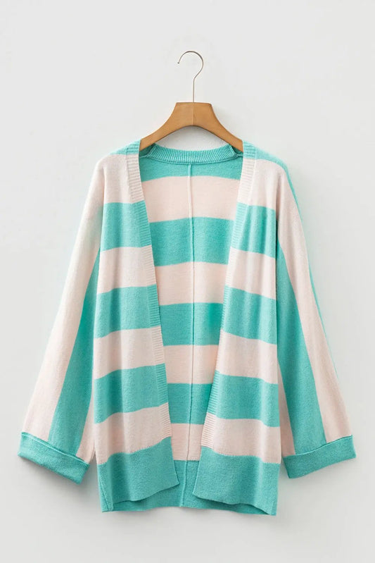 Premium Iceland Blue Colorblock Knit Open Front Short Cardigan Dear-Lover Dropshipping