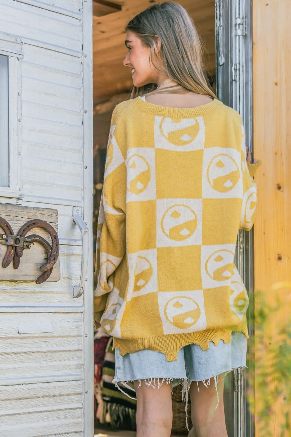 Yin yang checkerboard pullover, cozy fit - Love Salve