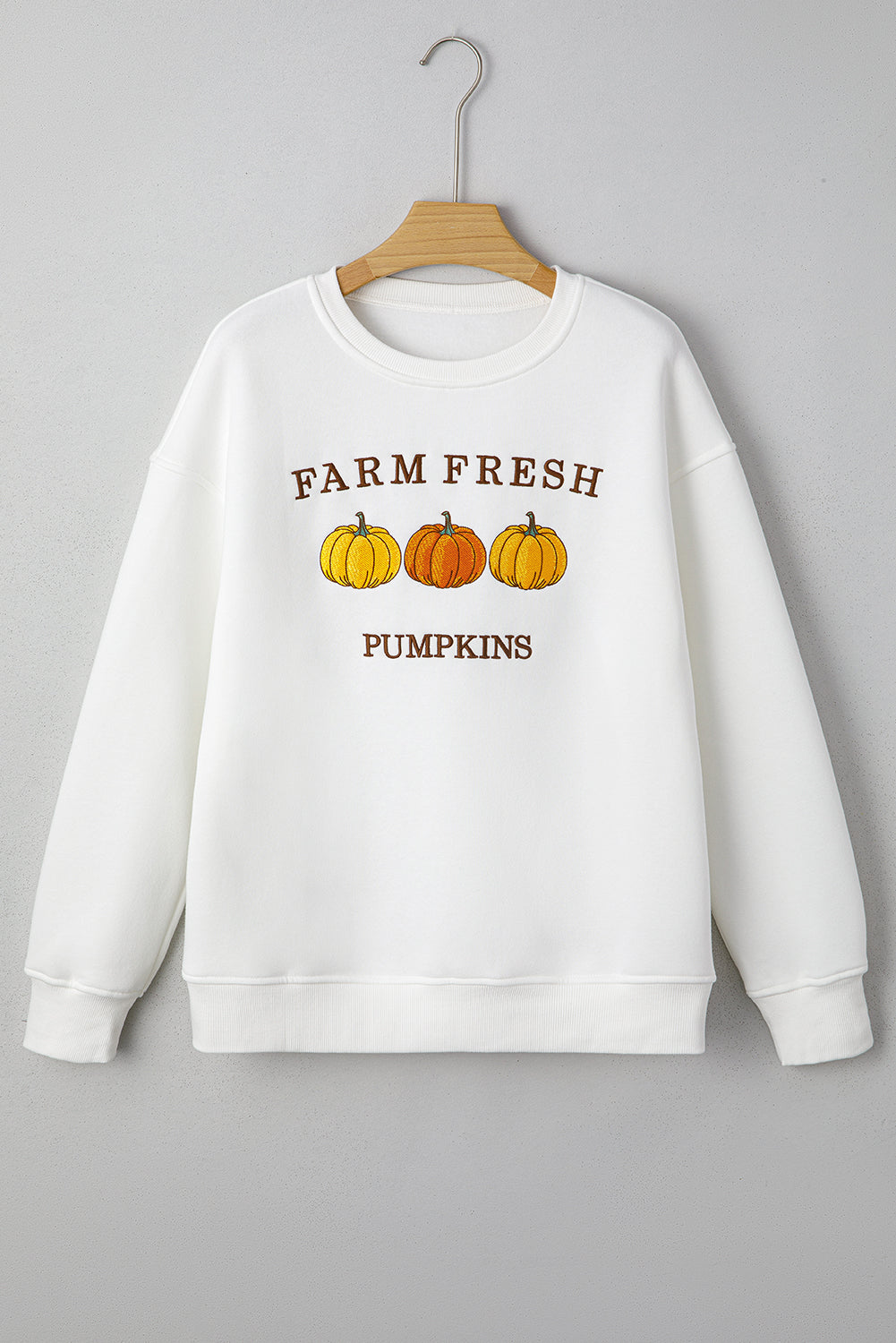 Premium White Farm Fresh Pumpkins Embroidered Holiday Sweatshirt