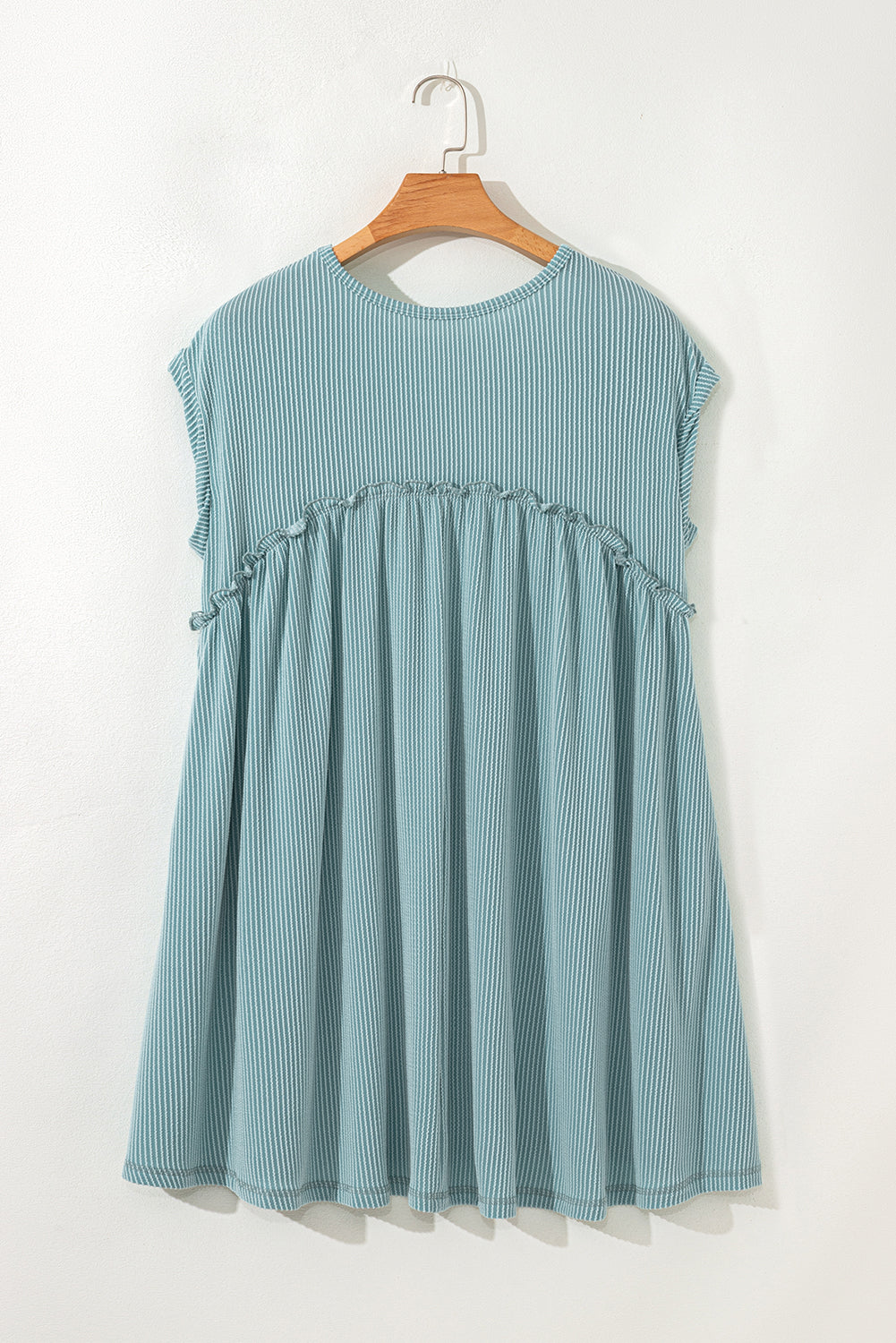 Canton Corded Knit Textured Patched Pocket Frilled Mini Dress