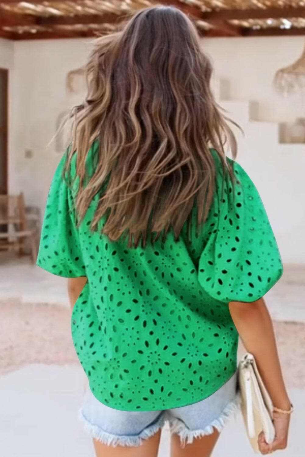 Elegant eyelet blouse - cotton, button-up - Love Salve