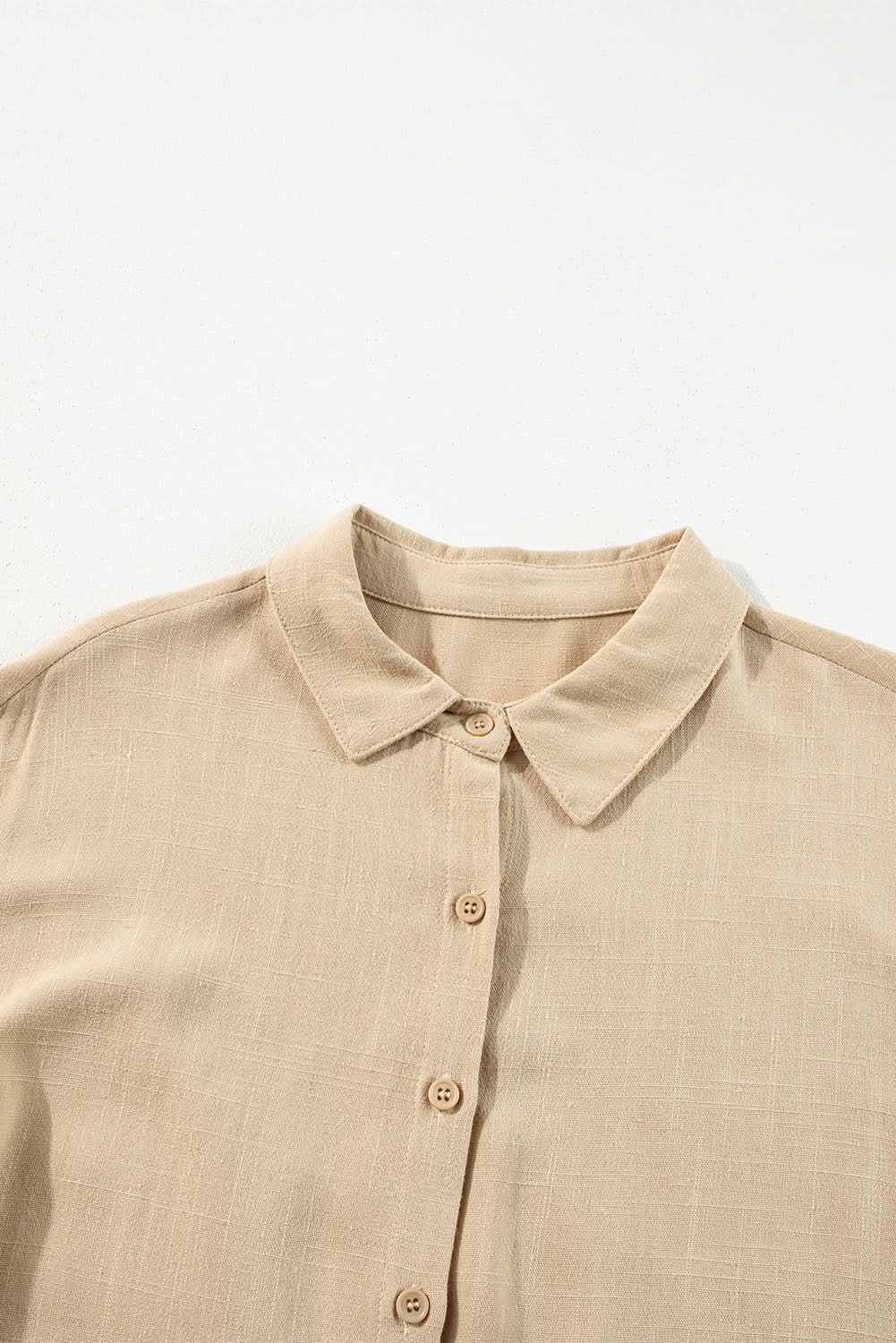 Tan Puff Sleeve Buttoned Tiered Pleated Shirt Mini Dress - Love Salve