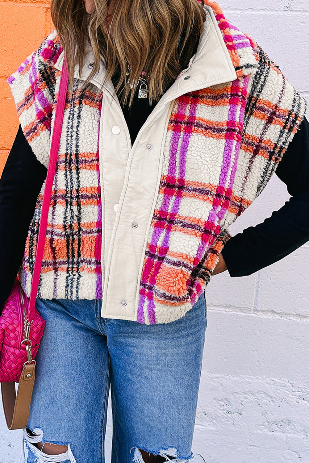 Rose Sherpa Plaid Jacket Vest