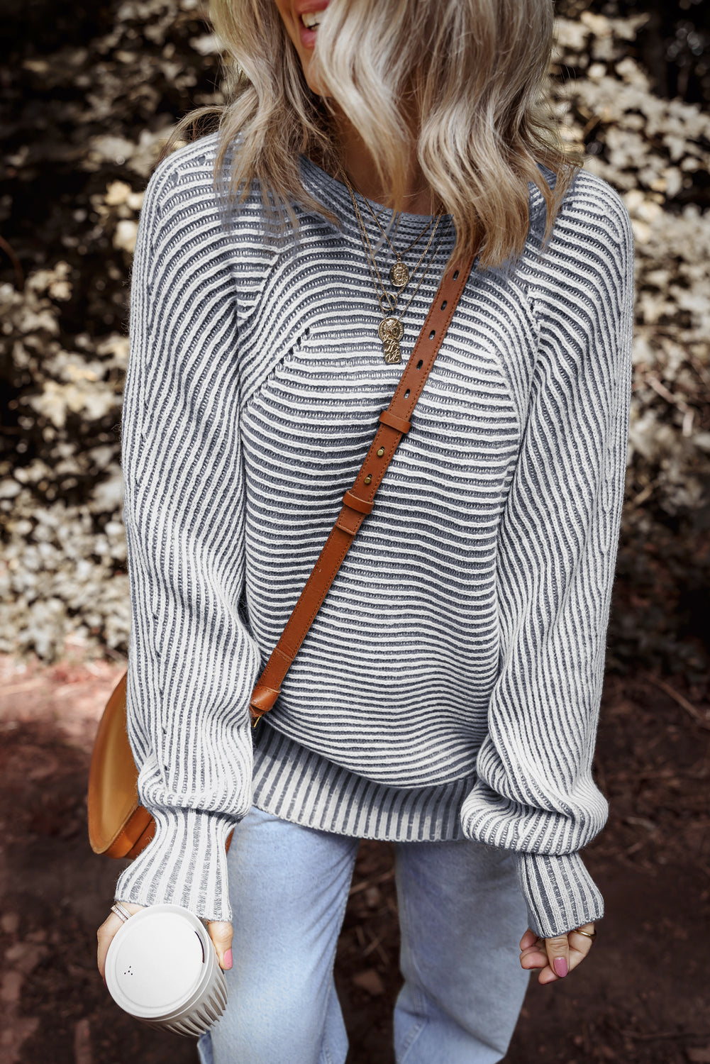 Ashleigh Blue Striped Ribbed Knit Baggy Boat Neck Sweater