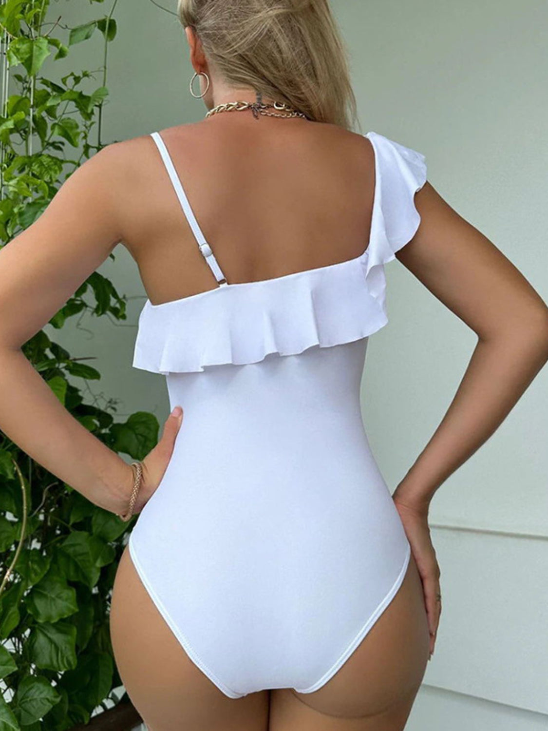 Sunkissed Sass Asymmetrical Ruffle One-Piece – White Hot Edition