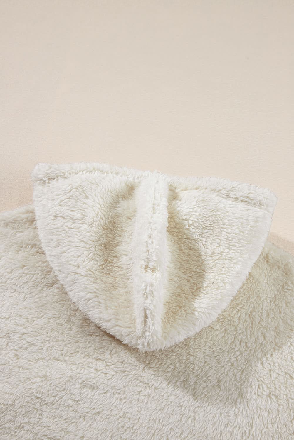 White Contrast Ribbed Edge Plush Hoodie - Love Salve