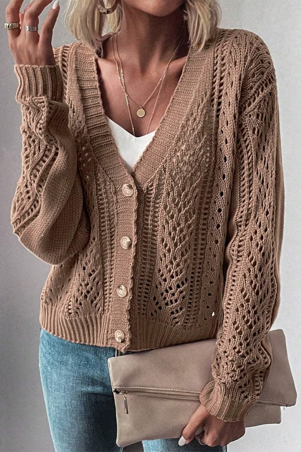 Stylish openwork cardigan - cotton blend - Love Salve