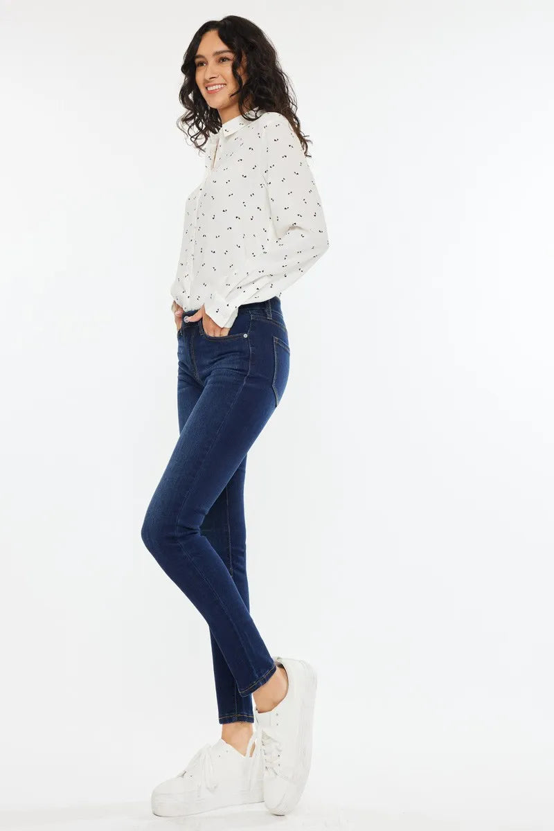 Kancan Mid Rise Super Skinny Jeans with Dark Indigo Wash and Premium Stretch Denim - Love Salve