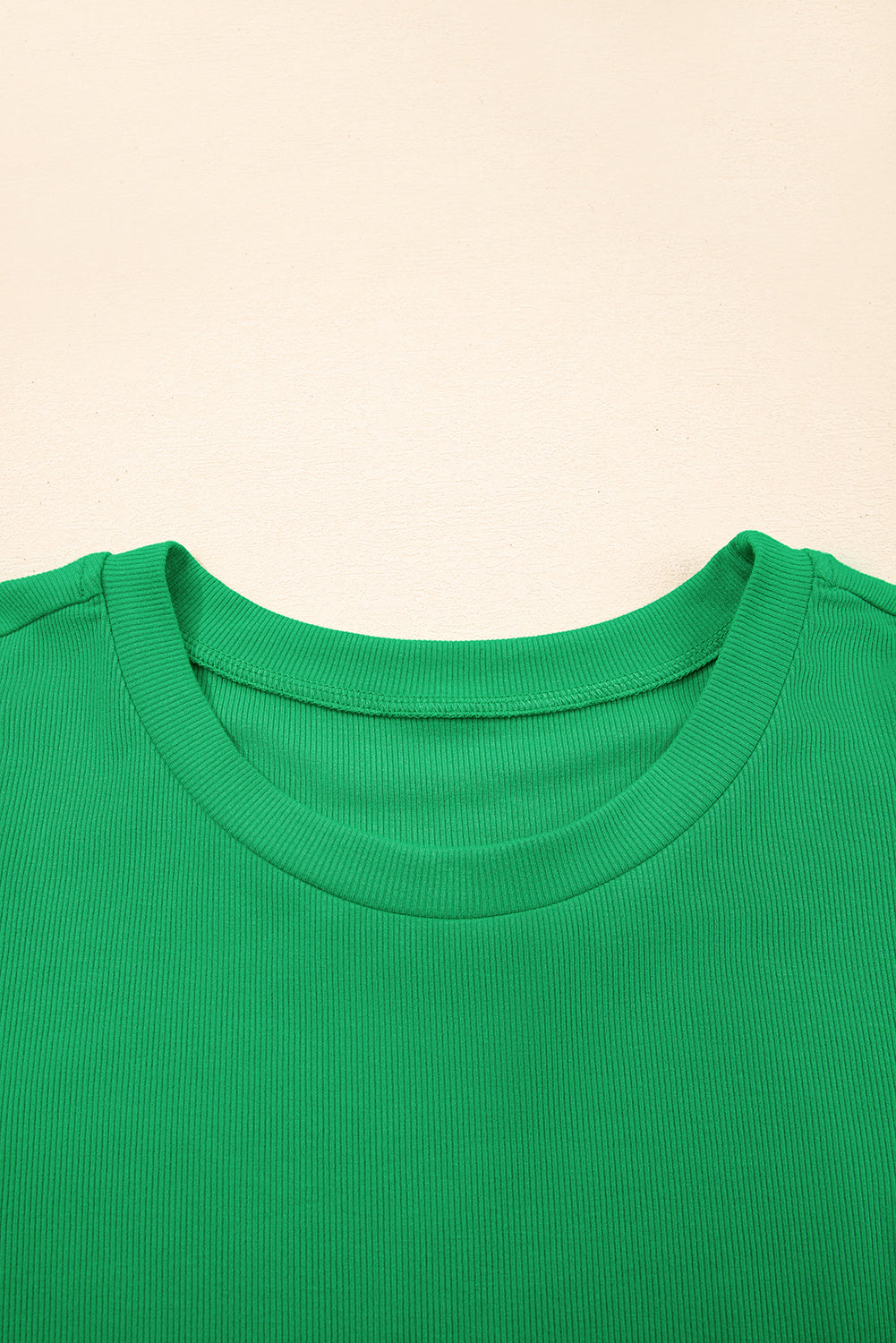 Bright Green Ribbed Pearl Beaded Puff Sleeve Top for Women