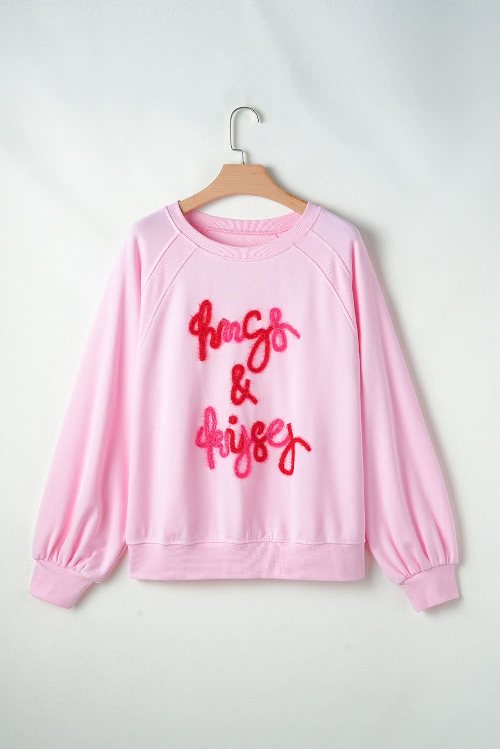 Pink Hugs and Kisses Pop Up Embroidered Raglan Sleeve Sweatshirt - Love Salve