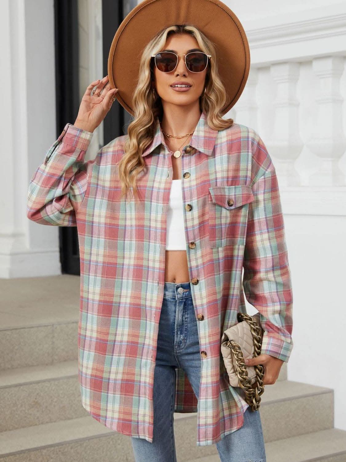 Plaid collared long sleeve shirt - Love Salve