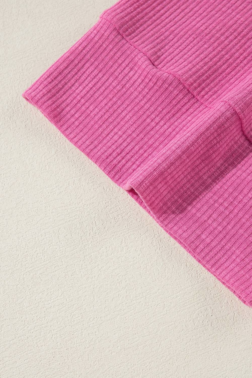 Bright Pink Textured Colorblock 3/4 Sleeve Oversize Top - Love Salve