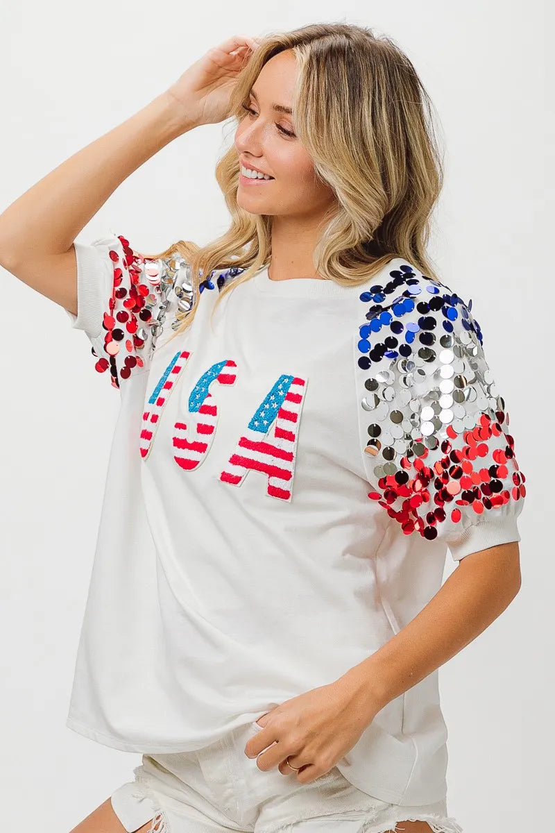 BiBi American Flag Theme Sequin Top - Love Salve