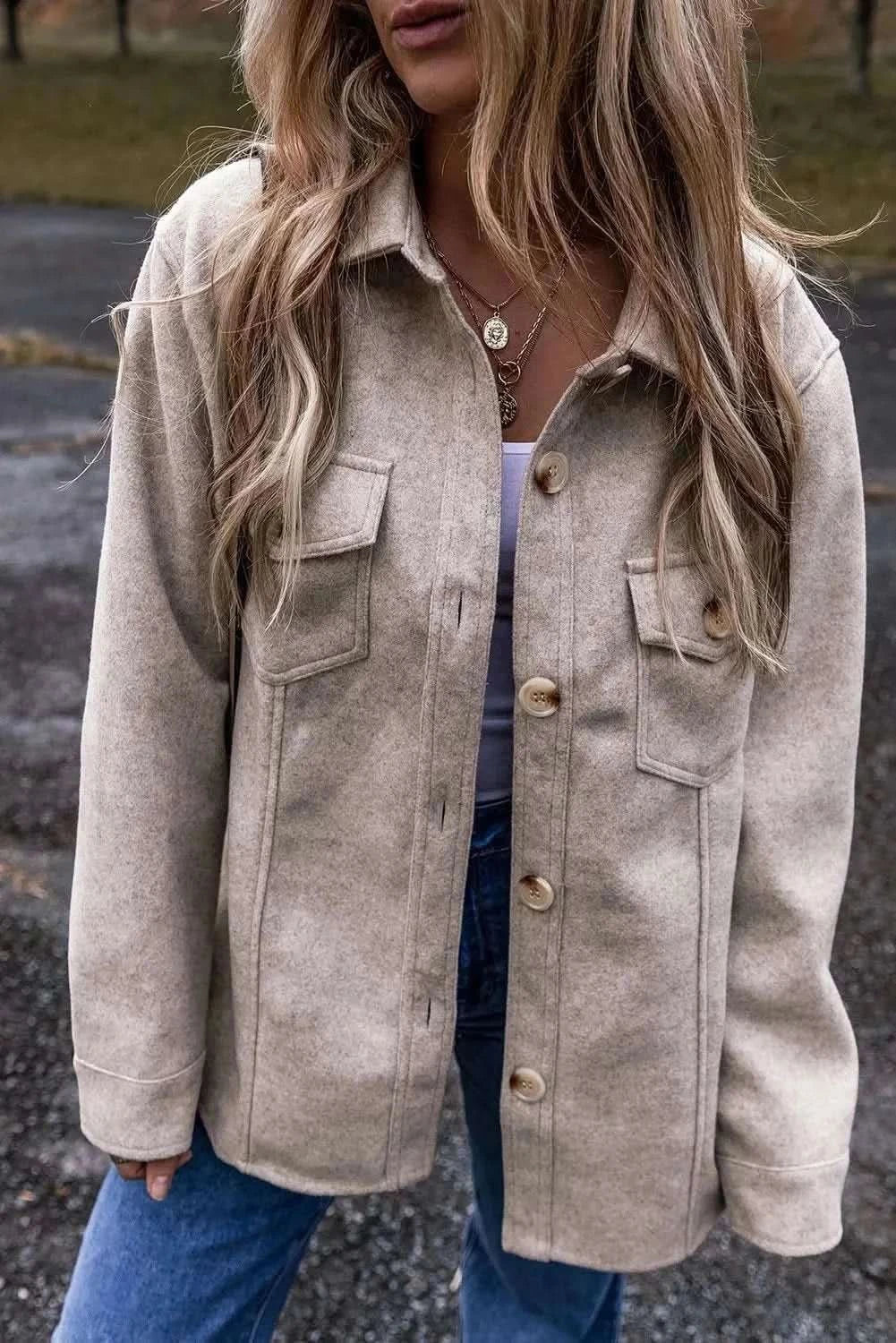 Stylish long sleeve collared jacket - Love Salve