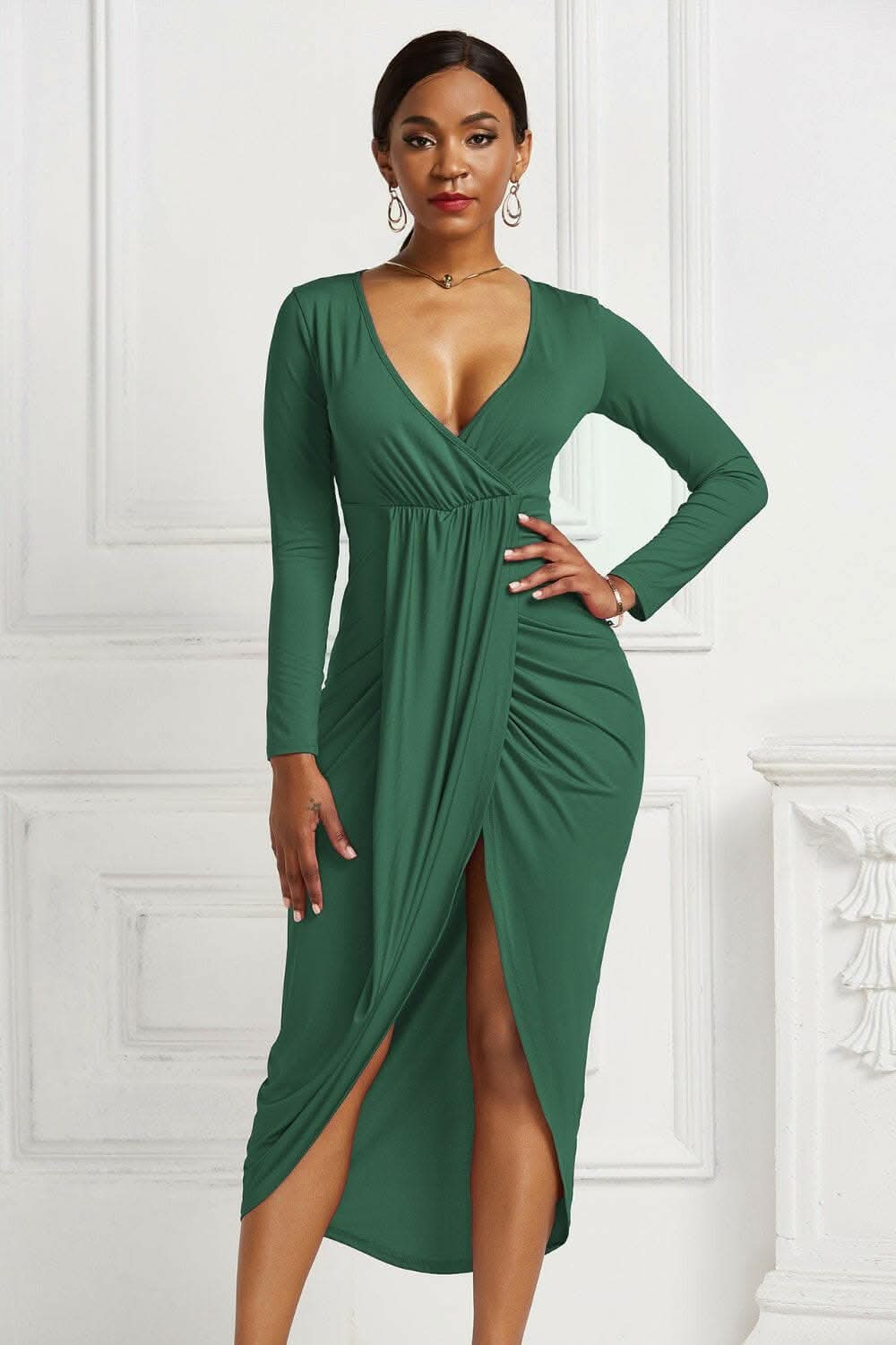 Elegant ruched surplice dress - Love Salve