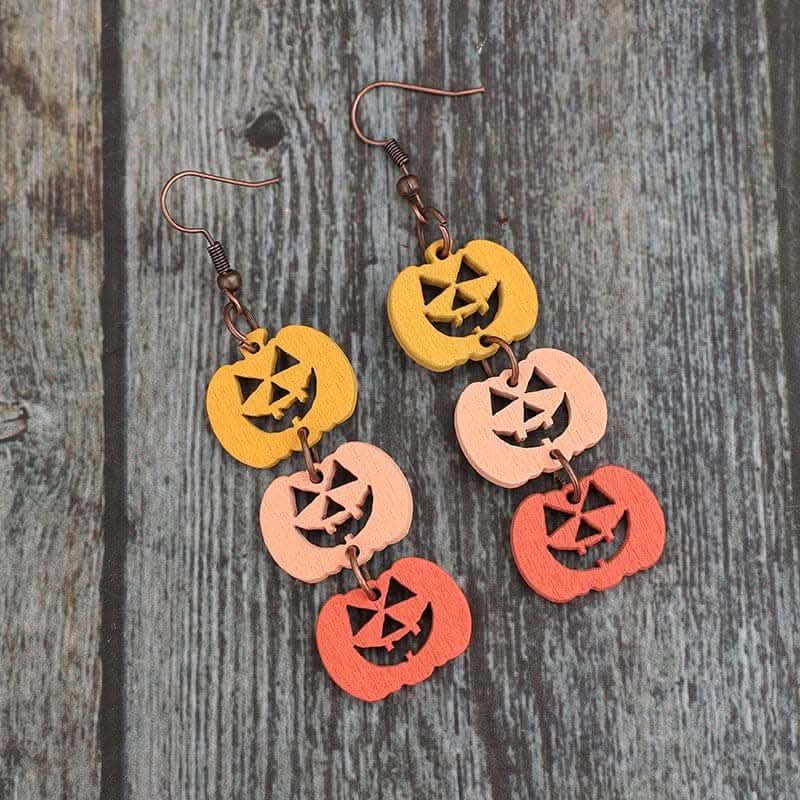 Wooden Contrast Pumpkin Earrings.