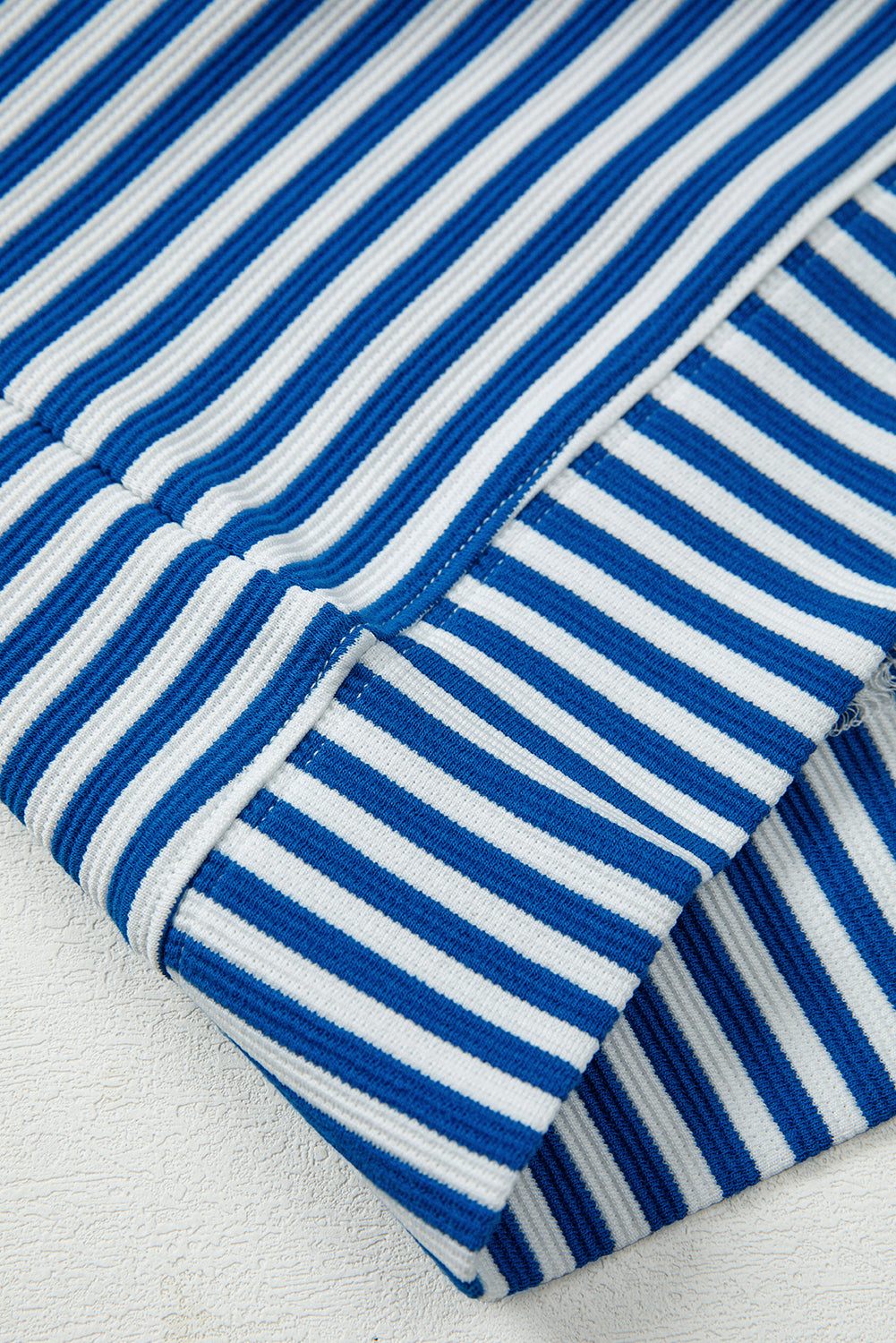 Premium Blue Stripe Quarter Zip Collar Pullover Long Sleeve Top