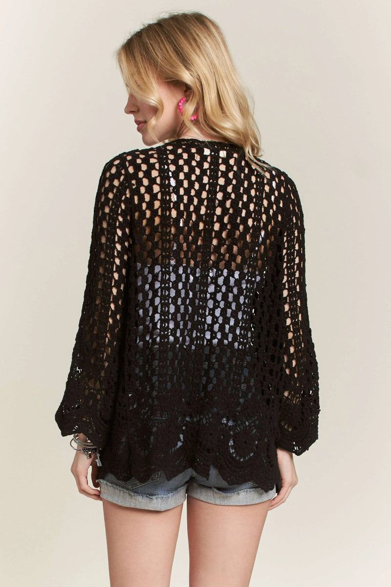 ADORA Crochet Cardigan With Scallop Hem - Love Salve