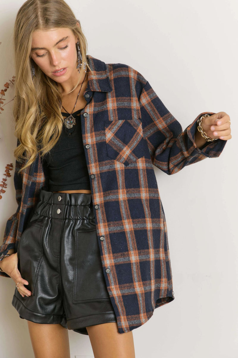 ADORA Full Size Button Down Flannel Shirt Plus Size Cozy Shirt - Love Salve