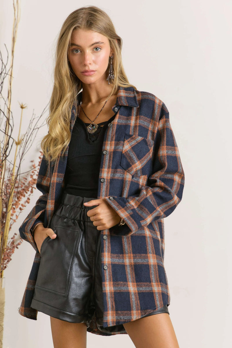 ADORA Full Size Button Down Flannel Shirt Plus Size Cozy Shirt - Love Salve