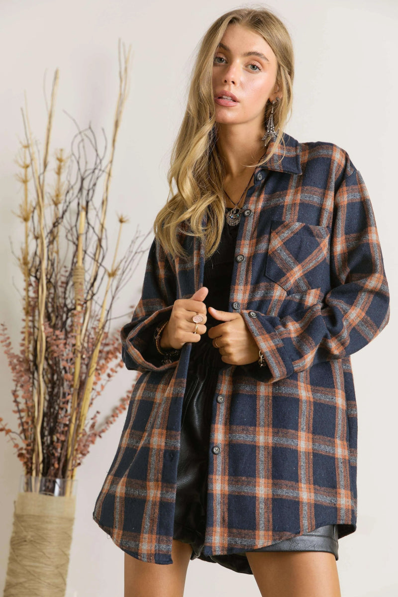 ADORA Full Size Button Down Flannel Shirt Plus Size Cozy Shirt - Love Salve