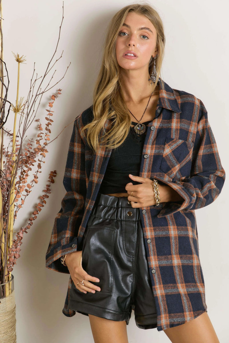 ADORA Full Size Button Down Flannel Shirt Plus Size Cozy Shirt - Love Salve