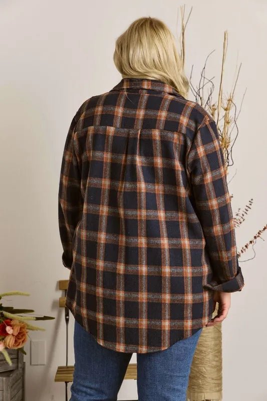 ADORA Full Size Button Down Flannel Shirt Plus Size Cozy Shirt - Love Salve