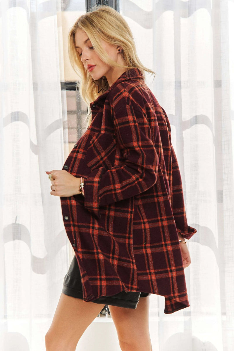 ADORA Full Size Button Down Flannel Shirt Plus Size Cozy Wear - Love Salve