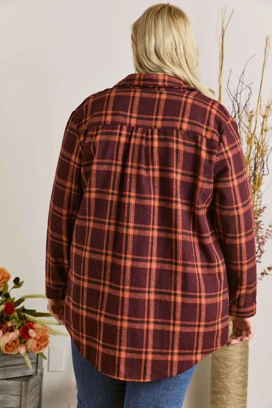 ADORA Full Size Button Down Flannel Shirt Plus Size Cozy Wear - Love Salve