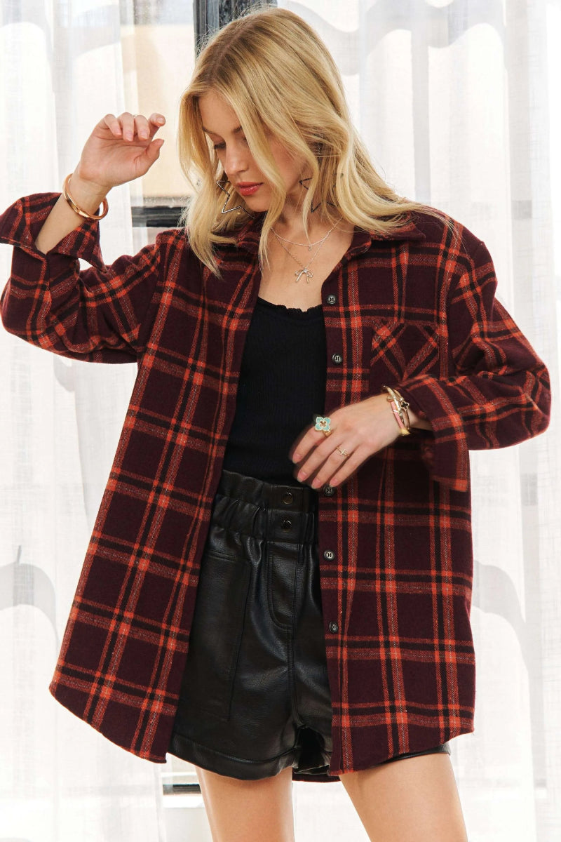 ADORA Full Size Button Down Flannel Shirt Plus Size Cozy Wear - Love Salve