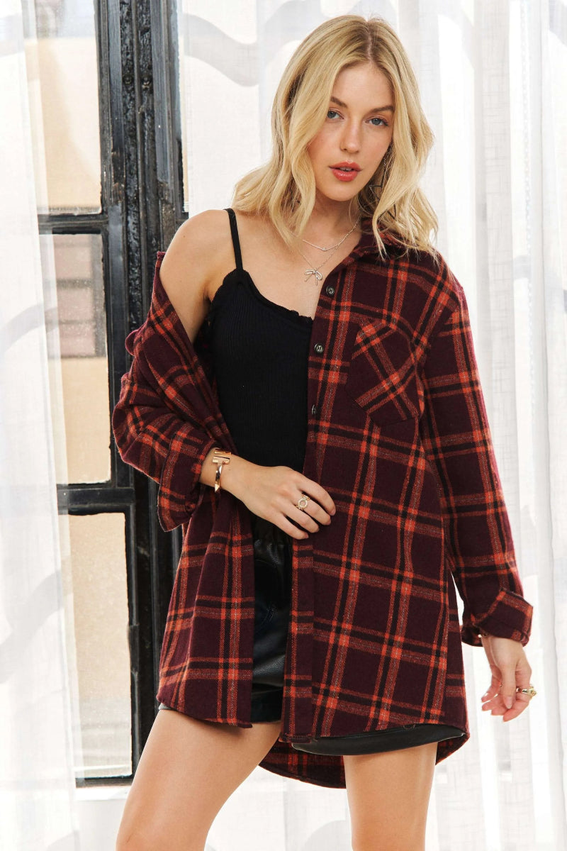ADORA Full Size Button Down Flannel Shirt Plus Size Cozy Wear - Love Salve