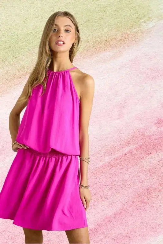 ADORA Halter Neck Smocking Waist Dress for Women - Love Salve