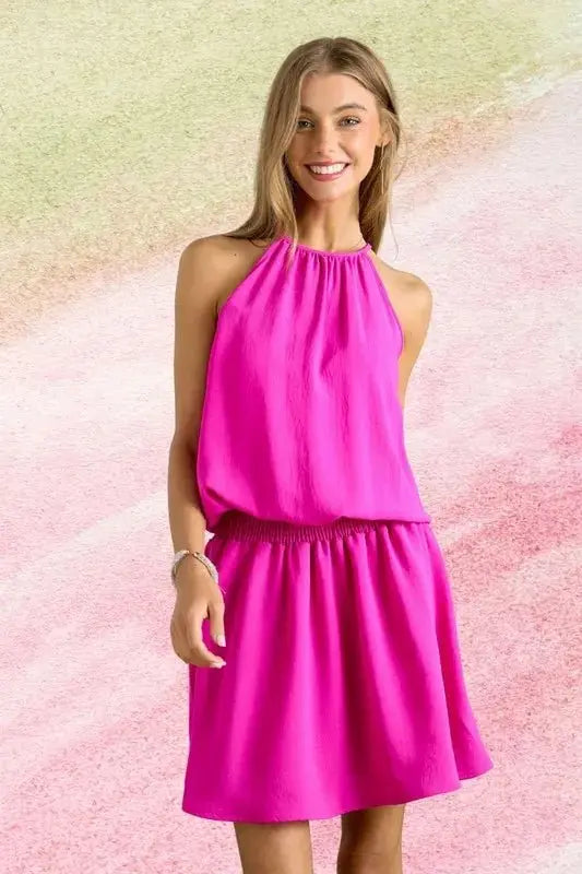 ADORA Halter Neck Smocking Waist Dress for Women - Love Salve