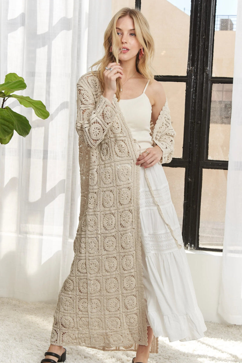 ADORA Long Sleeves Crochet Elastic Cardigan - Love Salve
