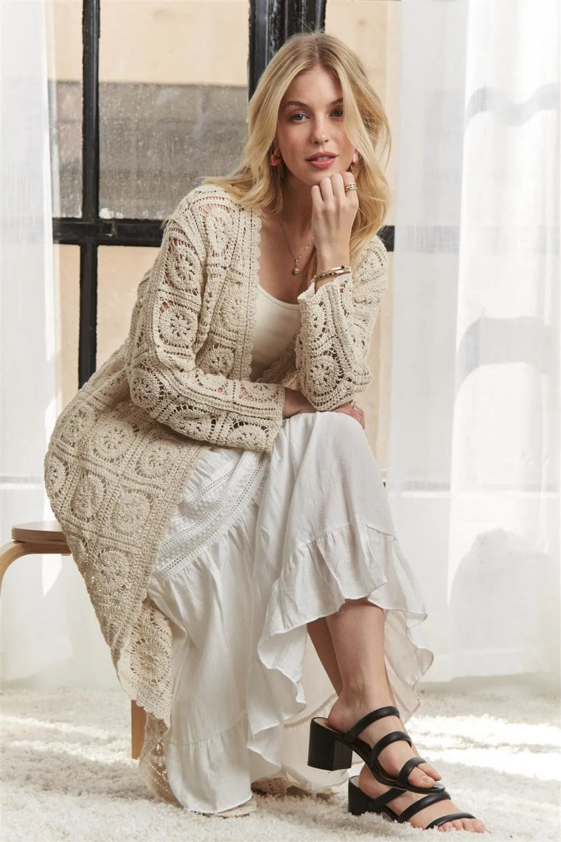 ADORA Long Sleeves Crochet Elastic Cardigan - Love Salve