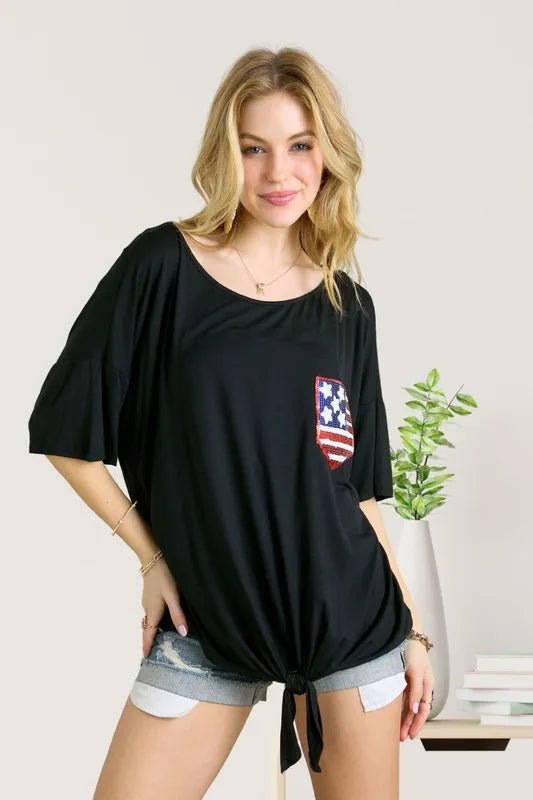 ADORA Sequin US Flag Pocketed Top for Patriotic Style - Love Salve