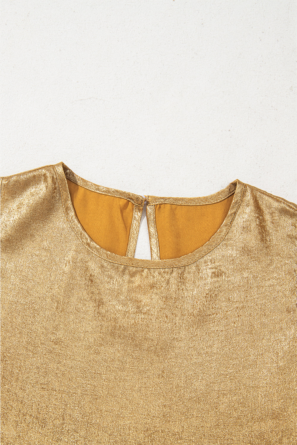 Gold Metal Textured Round Neck Casual Tank Top for Women